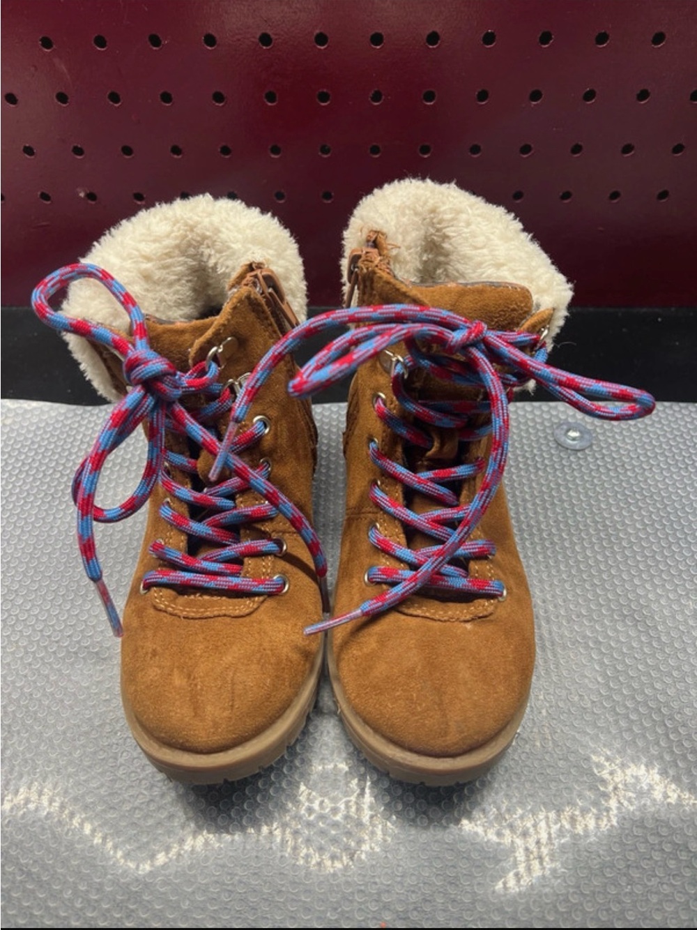 Madden Girl Kids Tan Suede Lace-Up Boots with Colorful Laces